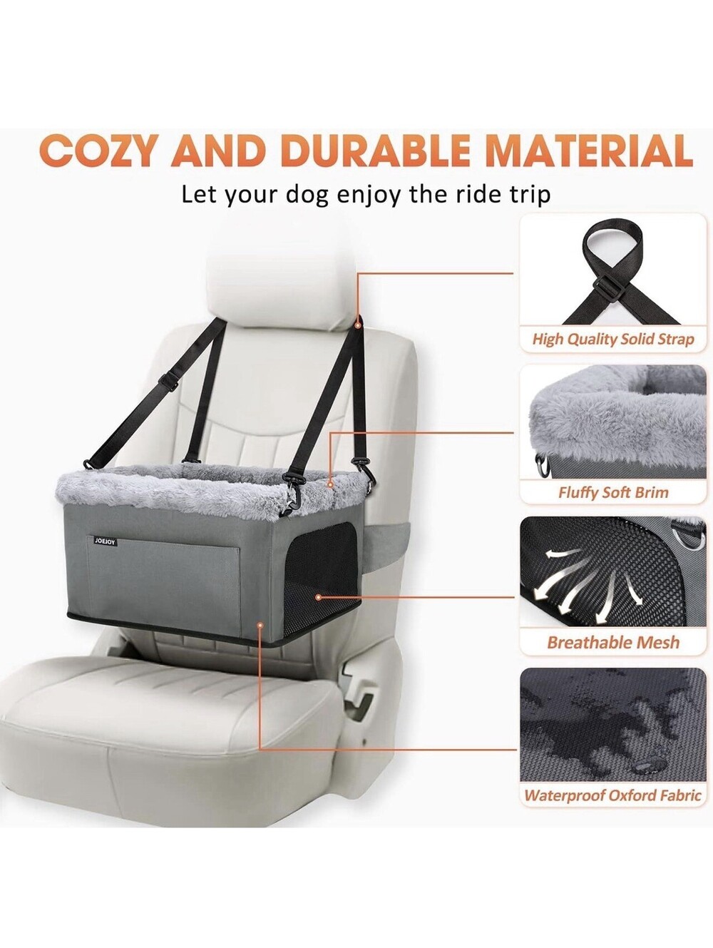 JOEJOY Dog Car Booster Seat Small Dog Puppy Travel Safety Seat Gray New - Picture 3 of 5